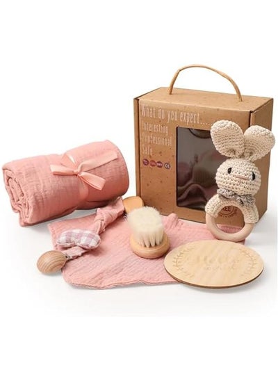 اشتري Baby Gift Set for Newborn, for Girls & Boys - 6 PCS Newborn Baby Essentials Baby Bath Set with Baby Blanket Baby Rattle - New Born Baby Girls Gift & Baby Boy Gifts(Bunny-1) في السعودية