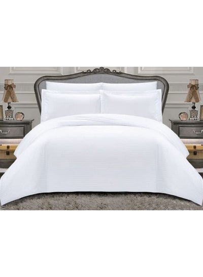 Buy 5-Piece Hotel Style White Striped Comforter Set 140*200cm in Saudi Arabia
