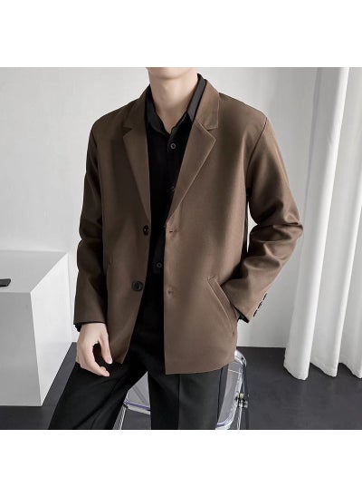 Buy Hong Kong Style Trendy Casual Suit Jacket Mens Spring and Autumn Ruffian Shuai Fried Street Loose ins Handsome Small Suit Top x01 Brown in UAE