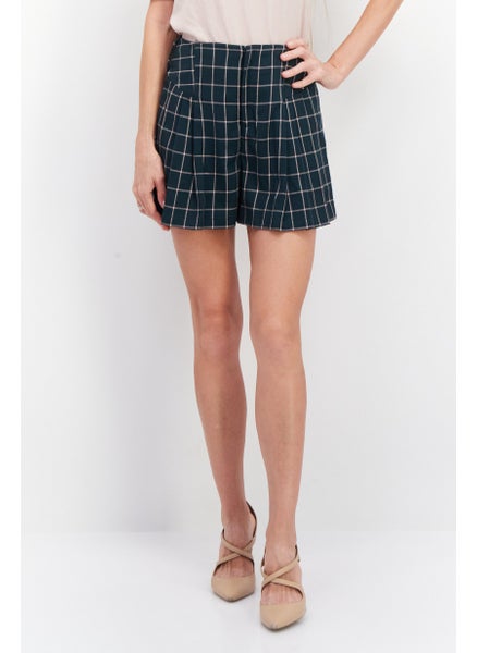 Buy Women Belted Checkered Short, Green Combo in UAE