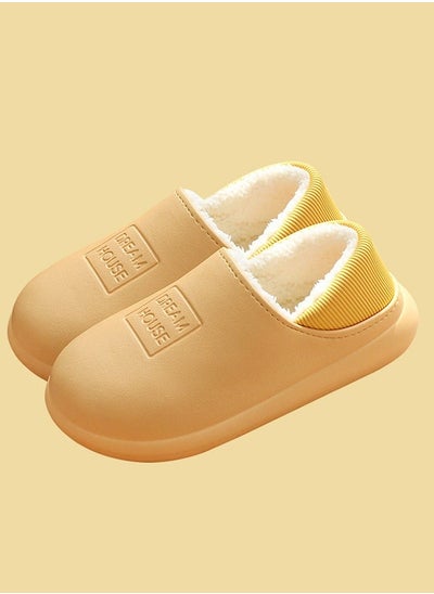 اشتري Autumn and Winter All-inclusive Waterproof Cotton Bedroom Slippers Non-slip Wear-resistant Warm Home Indoor for Women Yellow في السعودية