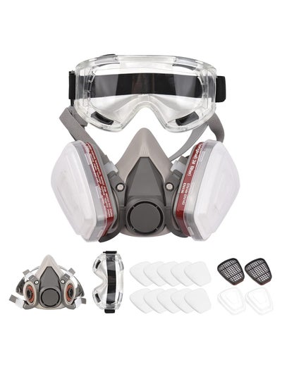 Buy SCIENISH Reusable Respirator Half Facepiece 6200 Gas Ma-sk Breathing Protection Respirators with Safety Goggles for Painting Organic Vapor Welding Polishing Woodworking and Other Work Protection in Saudi Arabia