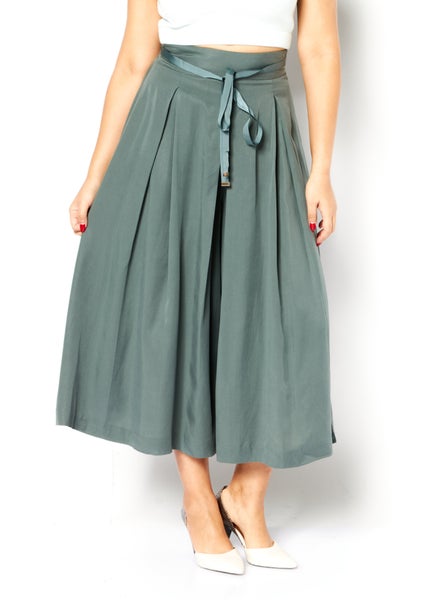 اشتري Women Regular Fit Plain Wide Leg Pants, Dark Sage Green في الامارات