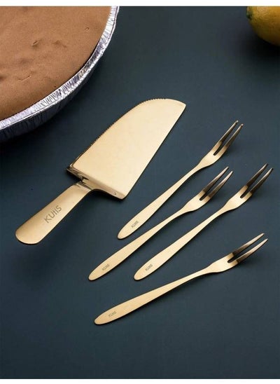 Buy 5-Piece Stainless Steel Cake Knife And Fork Set in UAE