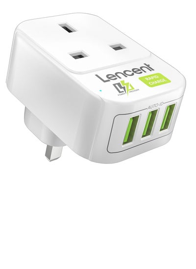 اشتري LENCENT USB Outlet Plug Extender with 3 USB Ports, 1 Way USB Plug, Multi Outlet Wall Charger Adapter, USB Mains Charger Plug Extension, Ideal for Home, Office 3250W في السعودية