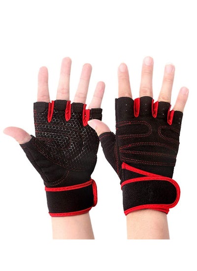 Buy Fitness Gloves Anti-slip Sports Four-finger Wristband Weightlifting Horizontal Bar Dumbbell Palm Half-finger Gloves for Cross Fit Fitness Cycling Size L in Saudi Arabia