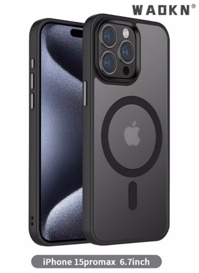 Buy Magnetic Designed for iPhone 15 Pro Max Black Case, Military Grade Protection & Compatible with MagSafe, Translucent Matte Back with Soft Edge Phone Case iPhone 15 Pro Max Case Transparent in UAE