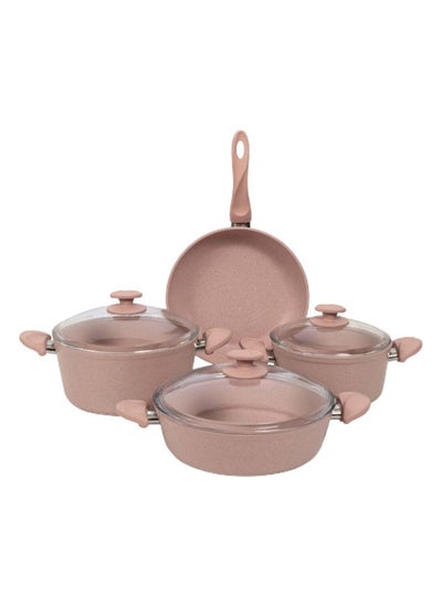 اشتري Dara Casserole and Fry Pan Set, Pink & Clear - 26 cm في الامارات