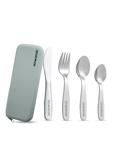 Buy Set Of 4 Cutlery - Spoon, Fork, Knife And Tea Spoon With Silicone Pouch – Grey in Saudi Arabia