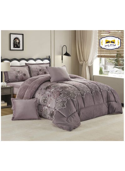 Buy Winter quilt for two people, a bedspread consisting of 6 pieces, velvet on soft fur, quilt size 230 x 250 cm (mauve) in Saudi Arabia