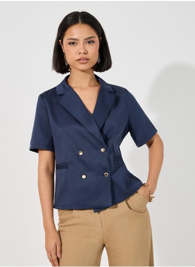 Buy Notch Lapel Collar Blazer Look Top with Button Detail in Saudi Arabia