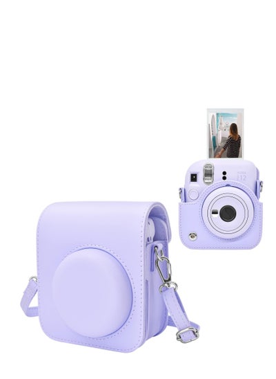 اشتري Case for Fujifilm Fuji Instax Mini 12/Polaroid Mini 12 Instant Camera - PU Leather Protective Case Cover Bag with Adjustable Shoulder Strap - Purple في السعودية