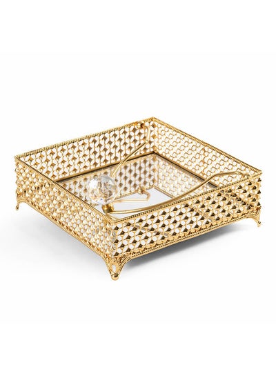 اشتري Piramit Square Metal Napkin Holder, Gold - 18x18 cm في الامارات