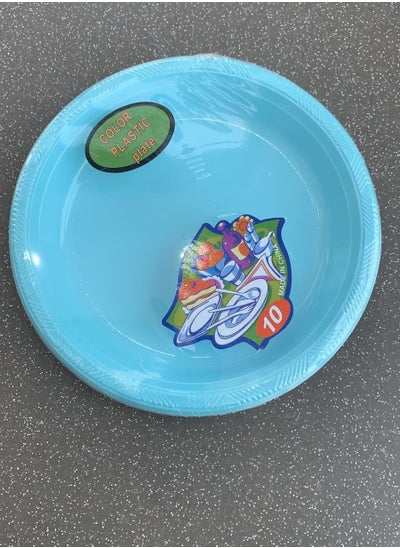 Buy 10-Piece Plastic Round Plate Set Blue 20cm in Saudi Arabia