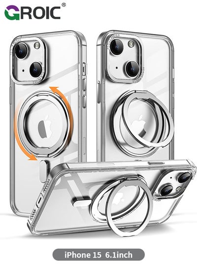 Buy For iPhone 15 Case with Magnetic Invisible Stand, Compatible with MagSafe,Transparent Phone Cover with Lens Protection,iPhone 15 6.1'' Shockproof Phone Shell in Saudi Arabia