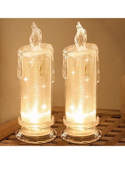 Buy Flameless LED Candles 2.5"D x 7"H, Flickering Cylinder, Battery Operated Included for Indoor and Outdoor Spaces for Graduation Party, Wedding, Home, Office, Bedroom, Yard Decor, 2 Pieces, White in Egypt