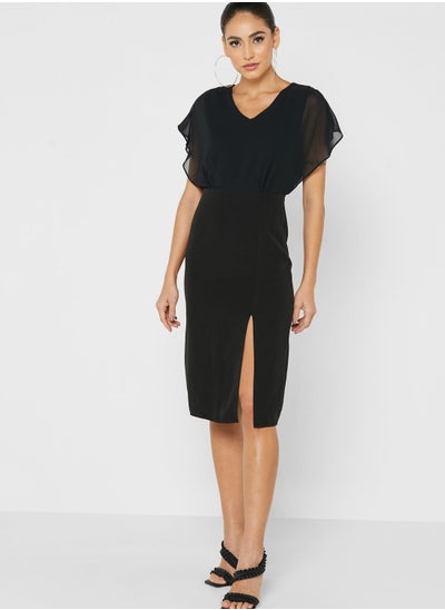 Buy Bell Sleeve Side Slit Dress in Saudi Arabia