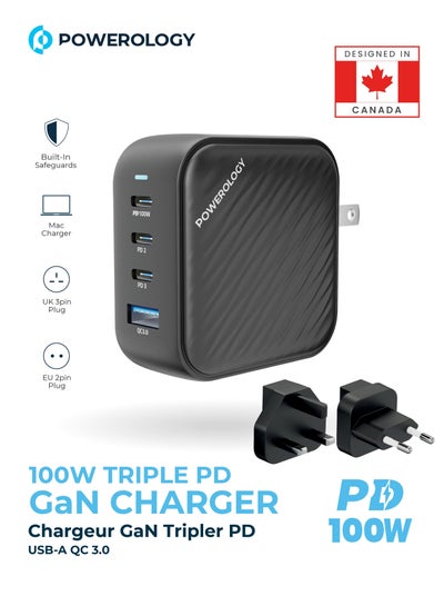 Buy Wall Charger 3 Ports, 100W for Fast And Secure Charging, Safe and Easy to Use - Black in UAE