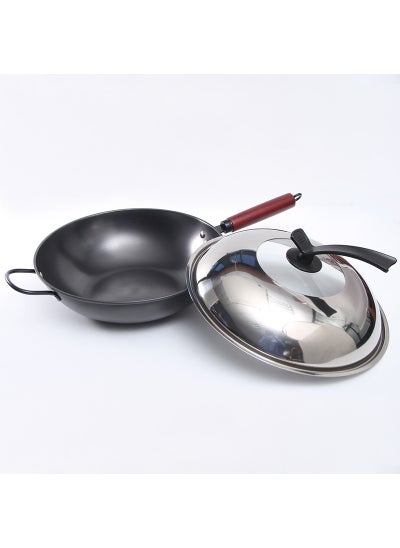 Buy Hand-Forged Iron Wok Uncoated Non-Stick Healthy Cookware Uncoated (stainless steel cover) in Saudi Arabia