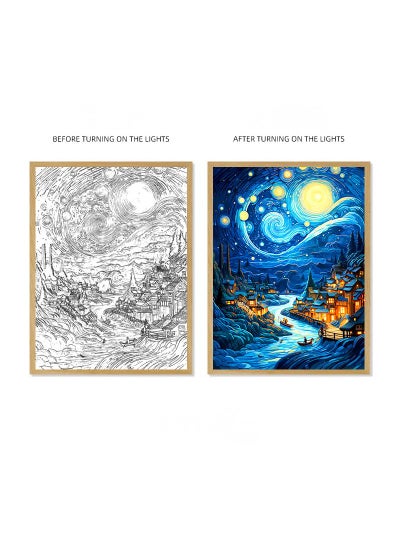 Buy Van Gogh Lighting Painting Decoration 3 Colors LED Light Painting Wall Decoration Art Of Light And Shadow Photo Frames LED Luminous Photo Frame Family Bedroom Living Room Night Lights in Saudi Arabia