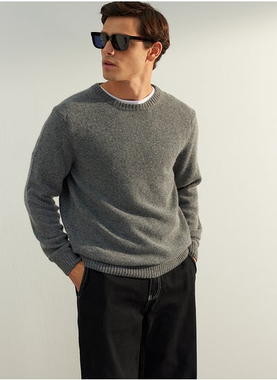 Buy Dark Gray Regular Fit Crew Neck Woolen Limited Edition Basic Knitwear Sweater TMNAW24KZ00058 in Egypt