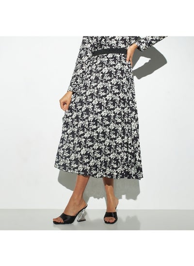 Buy 2Xtremz All-Over Print A-line Skirt with Elasticised Waistband and Pleats in Saudi Arabia