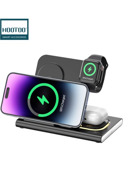 Buy 3 In 1 Magnetic Wireless Charger Pad Stand Foldable 15W Fast Charging Dock Station in Saudi Arabia