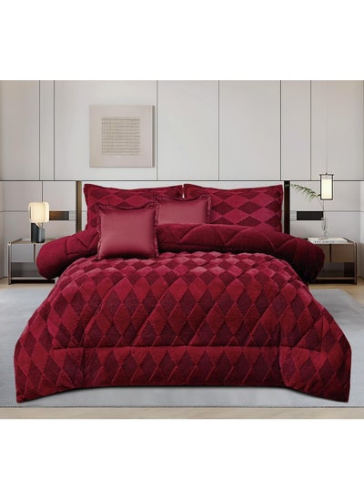 Buy Winter double velvet fur bedspread, 6 pieces, quilt, size 230 x 250 cm - burgundy in Saudi Arabia