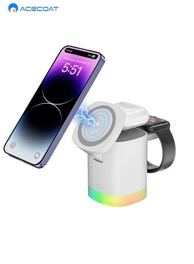 Buy 3 in 1 Wireless Charging Station for Multiple Devices Apple, 15W Fast Mag-Safe Charger Stand, Magnetic Charger for iPhone 15 14 13 12 Pro Max/Plus/Pro/Mini/AirPods Pro 3 2, Apple Watch, White in Saudi Arabia