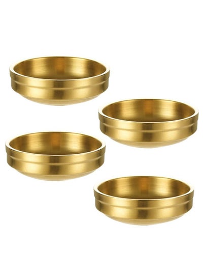 اشتري Stainless Steel Sauce Dish, 4Pcs Double-Deck Mini Round Seasoning Bowls for Salad Dressing Ketchup Appetizer Side Dish Sushi Dip 9cm, Gold في السعودية