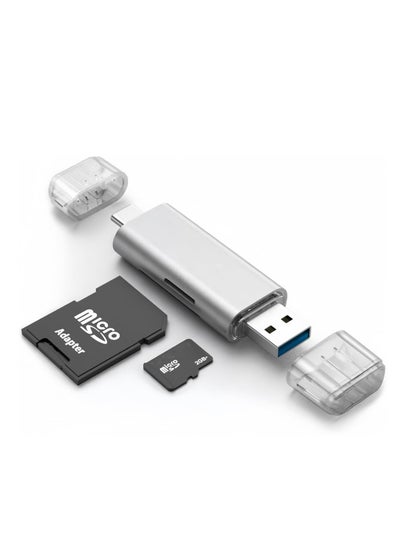 اشتري Micro SD Card Reader, USB 3.0 USB-C Memory Card Reader, Aluminum Multi 2-in-1 External SD Card Adapter for Phone Camera PC Laptop Table, Support TF/SD/Micro/SD/SDXC/SDHC/MMC/RS-MMC/UHS-I في الامارات