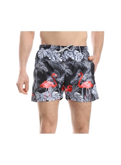 Buy Flamingo Pattern Slip On Swim Shorts - Black, Grey & Red in Egypt