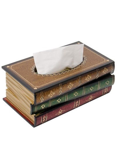 Buy Handmade Rectangular Paper Towel Box in Classical Vintage Wooden Antique Book Design, Perfect for Home and Office 10.3×6.3×4cm in UAE