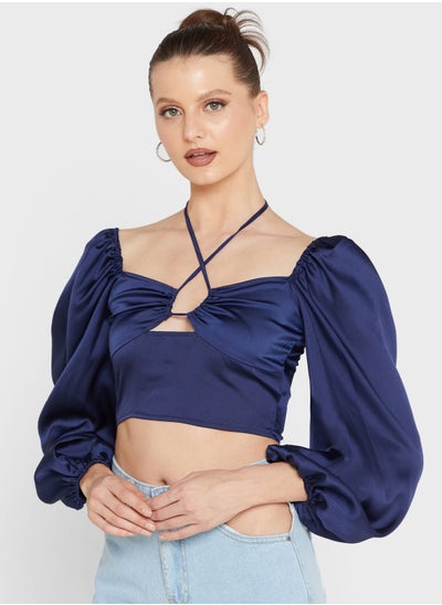 Buy Halter Neck Balloon Sleeves Top in UAE