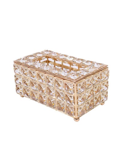 Buy Arabest Handmade Crystal Tissue Box Lid Rectangular Elegant Tissue Holder Decorative Napkin Box (Gold) in UAE