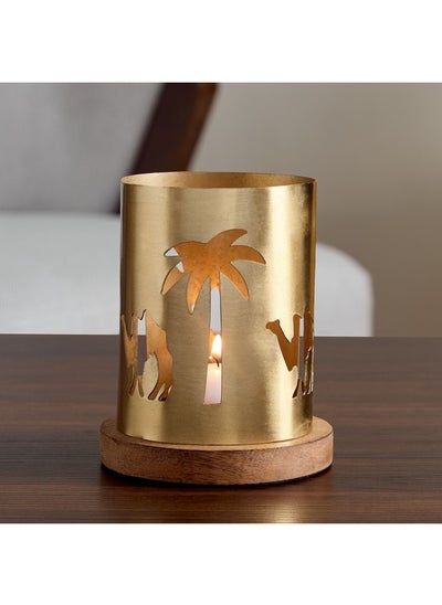 Buy Rayon Meal Camel Cutwork Tealight Holder with Wooden Base 10.5 x 10.5 x 13 cm in Saudi Arabia