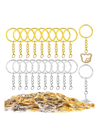 اشتري 100 PCS Keyring Rings Split Key Ring with Chain and Jump Metal Open Round Kit for Keychain Art Crafts Golden and Silver في الامارات