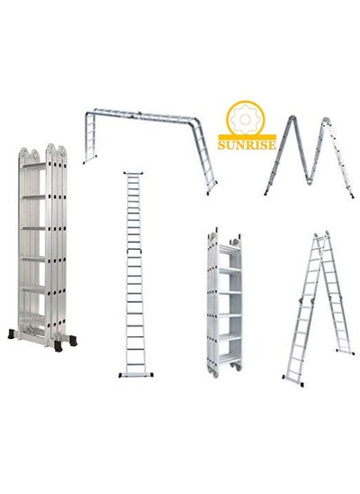 Buy Folding Ladder Multipurpose Aluminum Extension Ladder 7 in 1 Step Ladder Folding Adjustable Telescoping Heavy Duty Scaffold in UAE