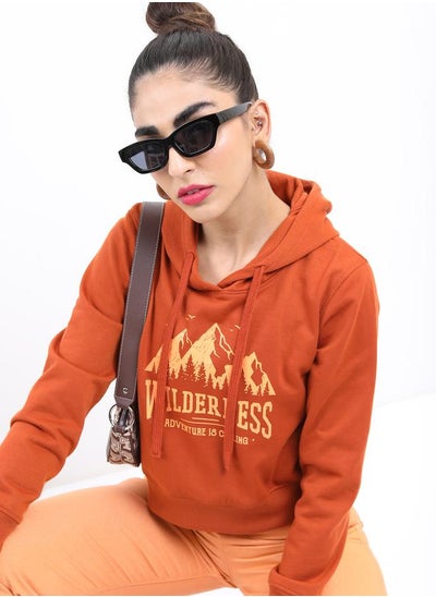 Buy Cropped Graphic Printed Hooded Sweatshirt in Saudi Arabia