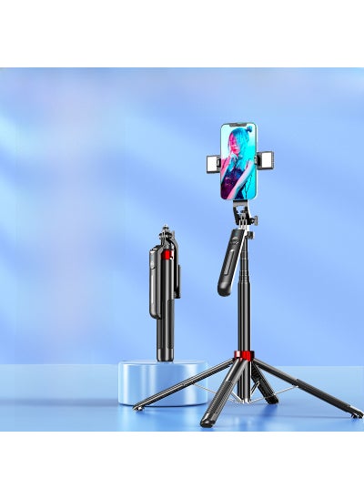 Buy New 1.8m Anti-Shake Selfie Stick With Tripod and 360° Handle Upgraded black aluminum alloy P195 [with 2 small lights and 9 colors]] in Saudi Arabia