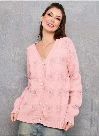 Buy Floral Pattern Button Up Cardigan in Saudi Arabia