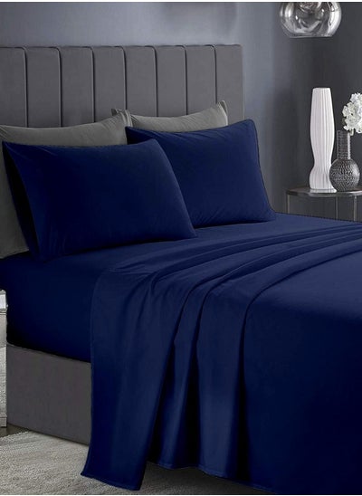 Buy RISHAHOME 3 Piece Bedsheet Set Queen Size |Navy Blue Colour|1 Flat Bedsheet - 220x240 cm, 2 Pillowcases - 50x75 cm|Non allergic Microfiber for year-around use. in UAE