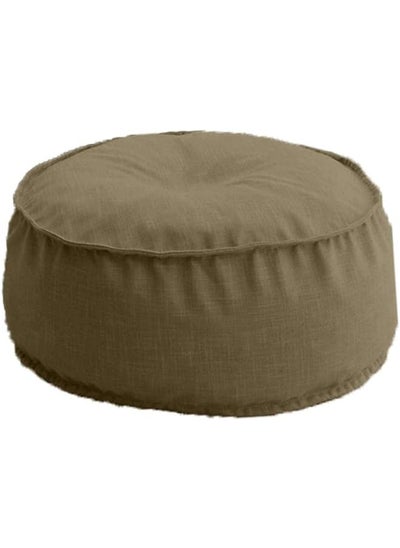 Buy Linen Round Ottomans Floor Cushion Oily Green in Saudi Arabia