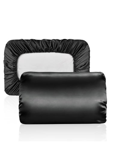 اشتري Silky Satin Pillowcase - Hair & Skin Care, Travel-Friendly Satin Pillow Case Cover, Cooling, Elastic Band - Standard & Queen Size Pillow Cover, Black في السعودية