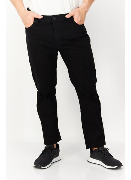 Buy Men Long Fit Solid Denim Jeans, Black in UAE