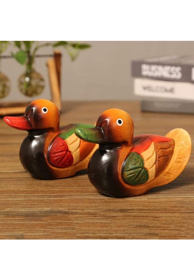 Buy C ute Wooden Mandarin Duck Statues, Wooden Ducks Statues Safe Paint Oak Material Hand Painted For Gifts Wedding Gift Bedside Ornament Creative Mandarin Duck Figurine in UAE