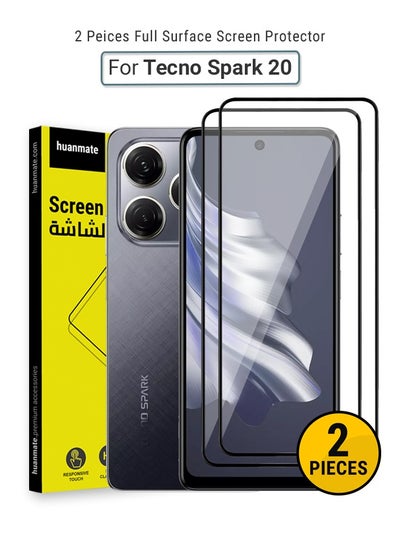 Buy 2 Pieces Tecno Spark 20 Screen Protector – Premium Edge to Edge Tempered Glass, High Transparency, Delicate Touch, Anti-Explosion, Smooth Arc Edges, Easy Installation in Saudi Arabia