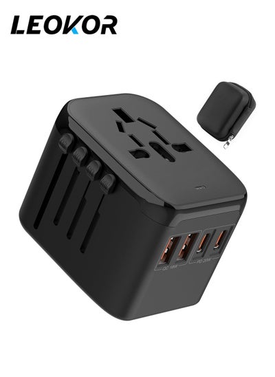 اشتري Universal Travel Adapter with 2 USB And 2 Type-C for USA EU UK AUS，Double Fuse Eight Major Protections,20W Fast Charge，New Upgraded Model（New Black With storage bag） في السعودية