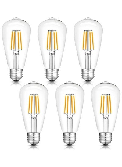 اشتري Vintage E27 Edison Bulbs LED Light Bulbs 40W Equivalent, 2700K Warm White, Antique Clear Glass Decorative Bulbs, ST64 4W LED Filament Bulbs, Pack of 6,Yellow Light في الامارات