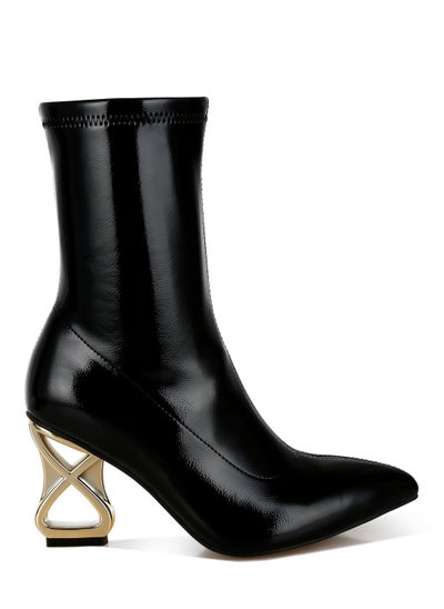 Buy Fantasy Heel Patent Faux Leather Boots in Black in UAE